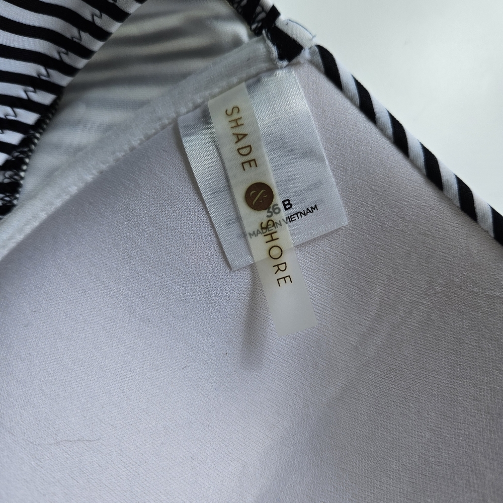 Shade & Shore Monochrome Striped Bikini Top Black/White 36B - Picture 3 of 8